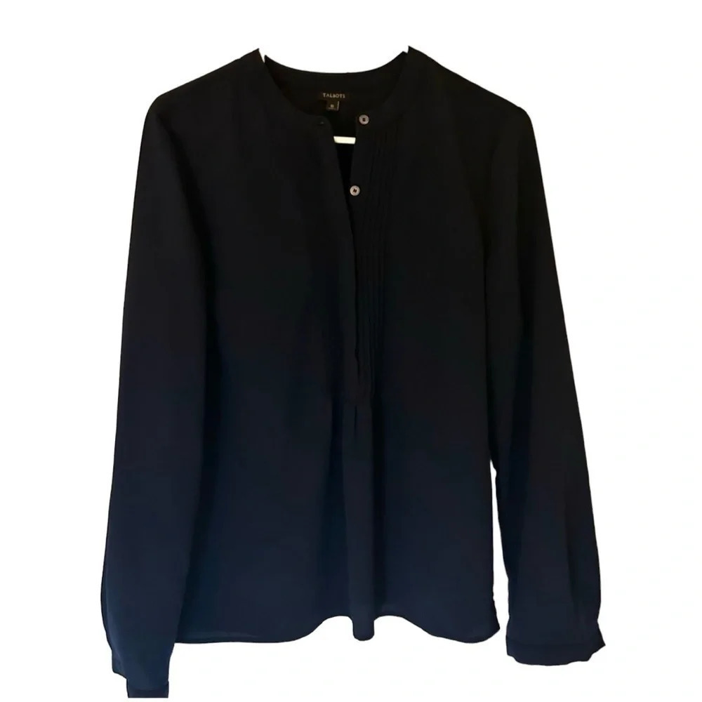 Talbots Navy Pleated Popover Blouse Size 10 Medium
